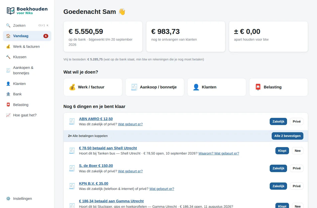 BoekhoudenVoorNiks — Gratis boekhouden voor zzp'ers en vakmensen — op je eigen pc